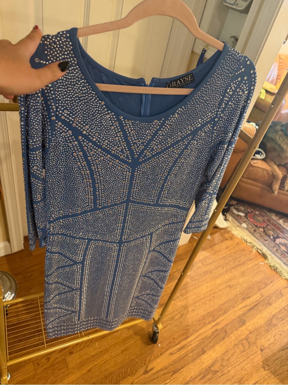 Blue Embellished Midi Dress